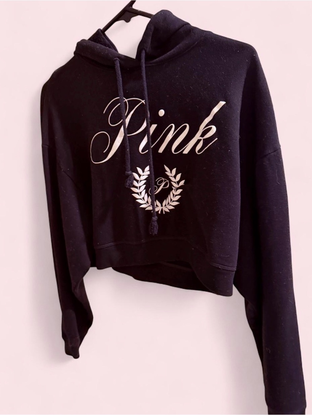 PINK Victoria's Secret Black Cropped Crewneck Hoodie